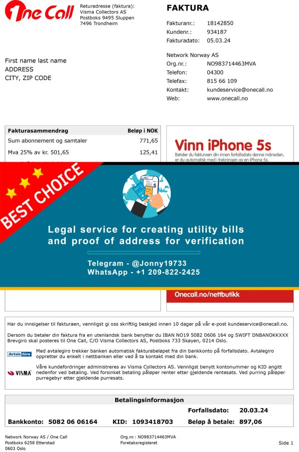 Norway Fake Utility bill template