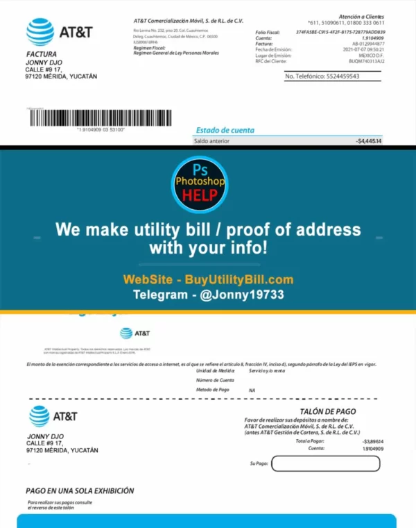 Mexico Fake Utility bill template