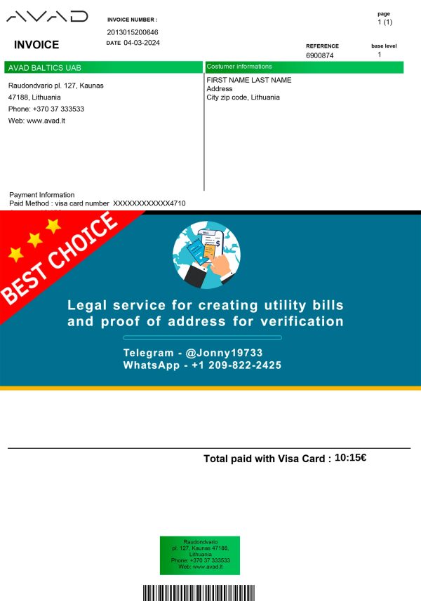 Lithuania Fake Utility bill template