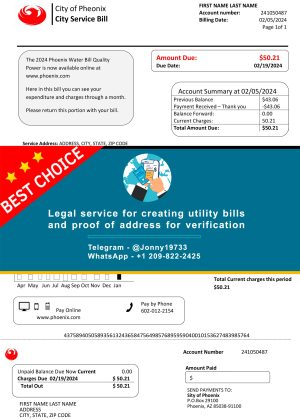 Arizona Fake Utility bill template