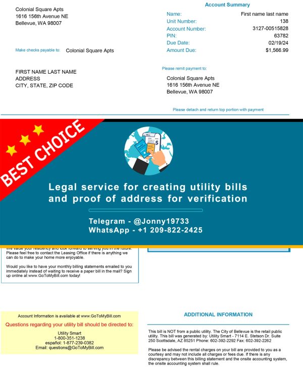 Arizona Fake Utility bill template