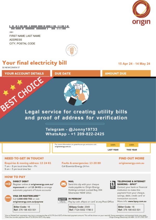 Australia Fake Utility bill template