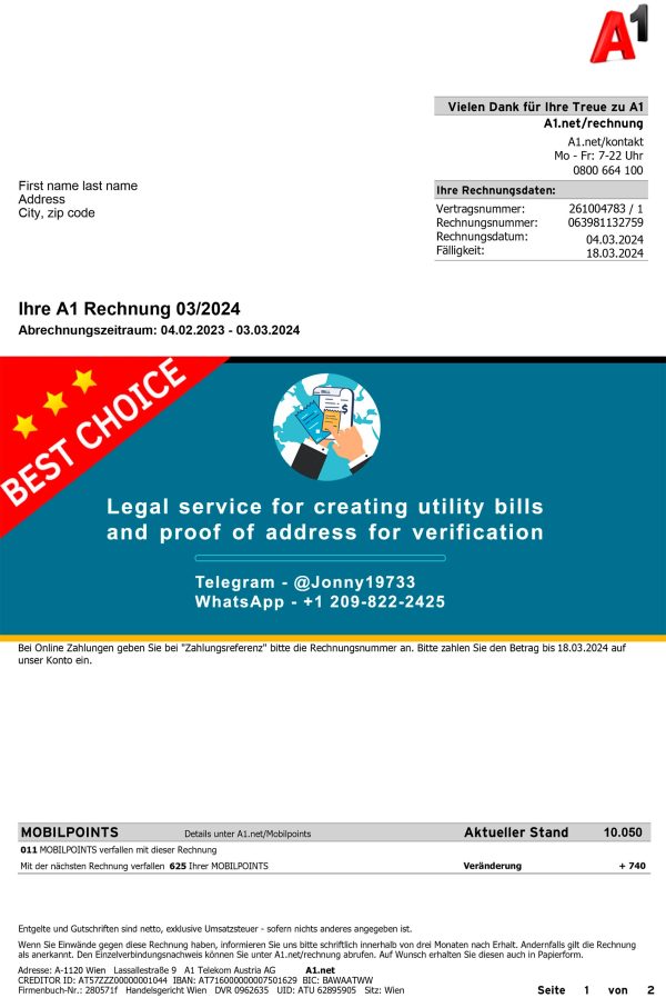 Austria Fake Utility bill template