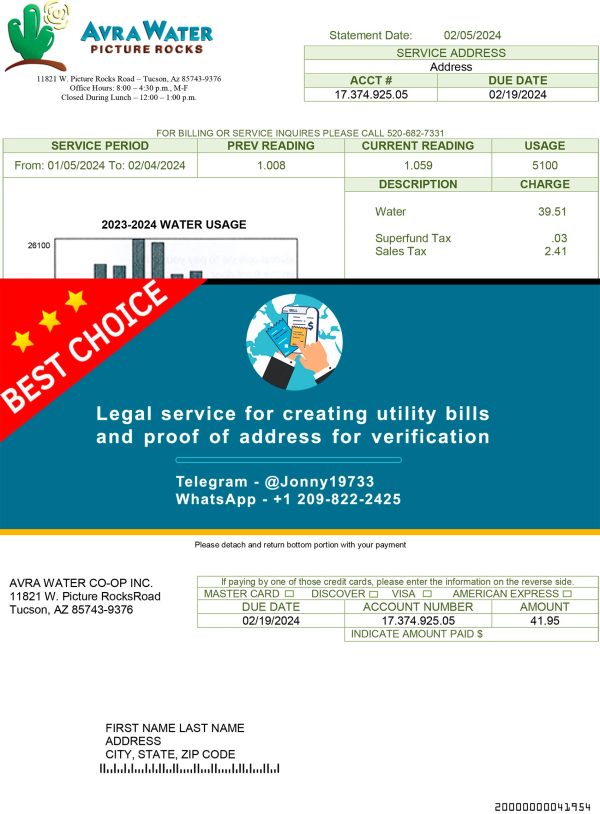 Arizona Fake Utility bill template