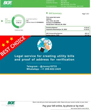 Maryland Fake Utility bill template