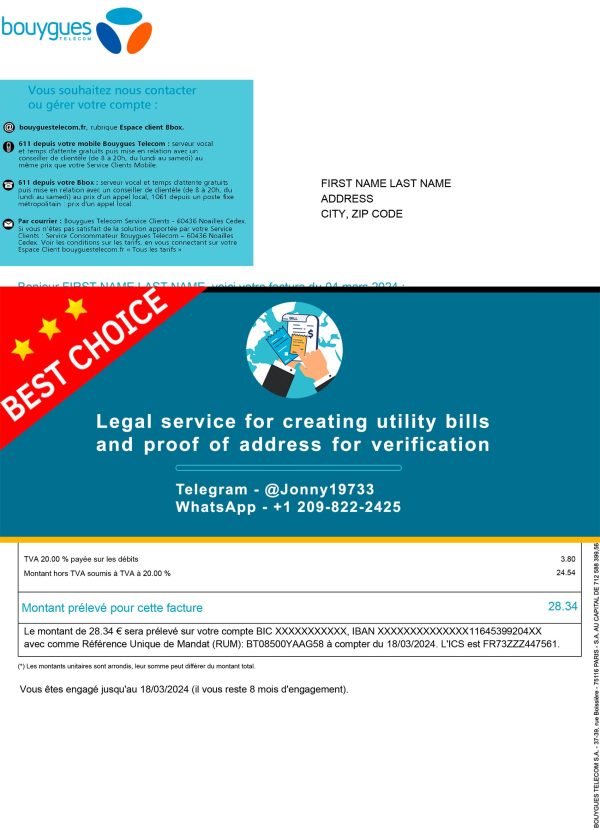 France Fake Utility bill template