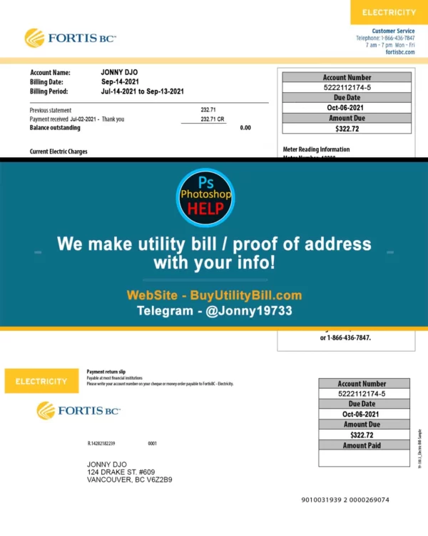 Canada Fake Utility bill template