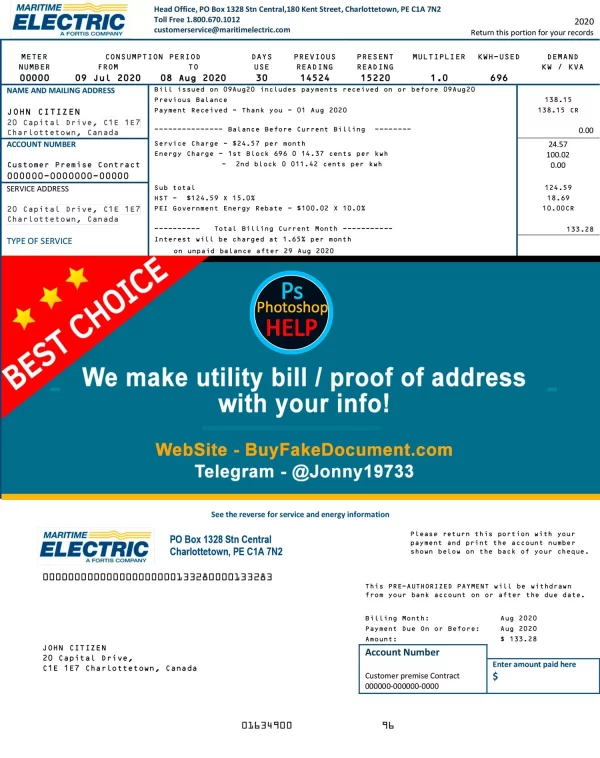 Canada Fake Utility bill template