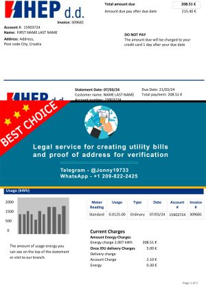 Croatia Fake Utility bill template