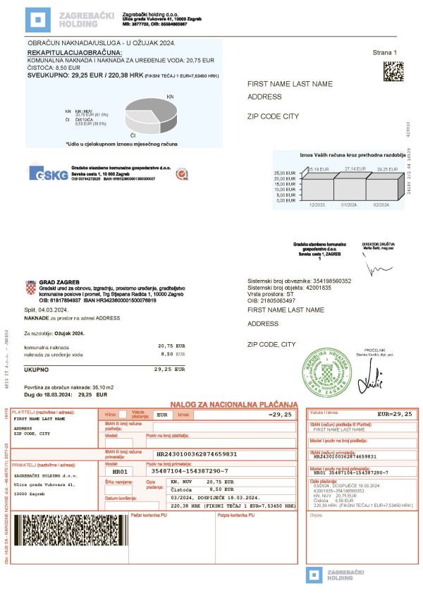 Croatia Fake Utility bill template