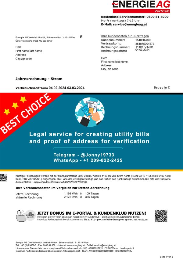 Austria Fake Utility bill template