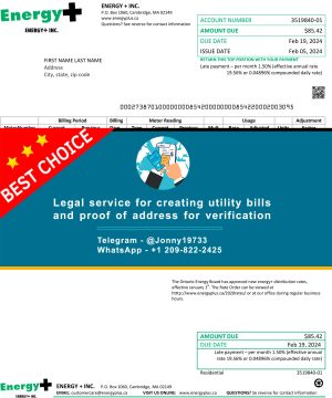 Massachusetts Fake Utility bill template