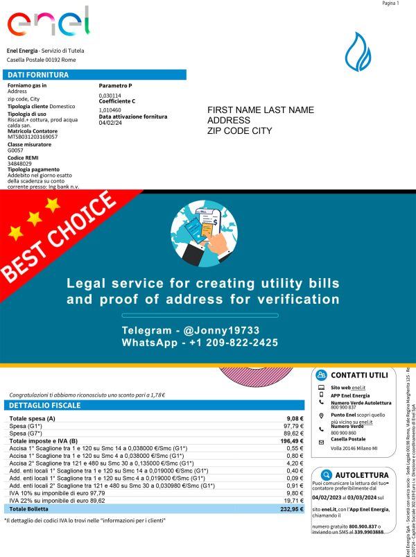 Italy Fake Utility bill template