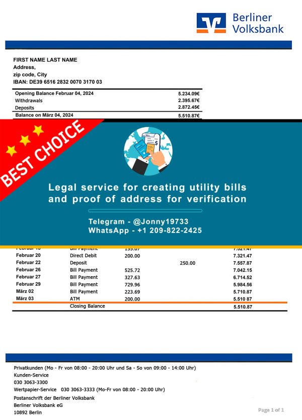 Germany Fake Utility bill template