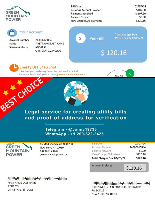 New York Fake Utility bill template