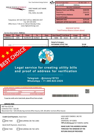 Wyoming Fake Utility bill template