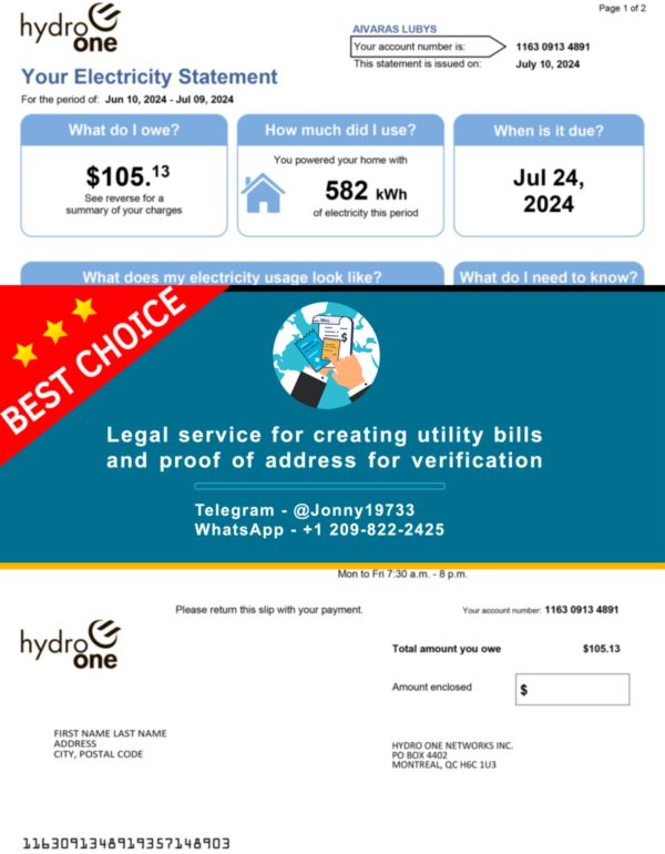 Canada Fake Utility bill template