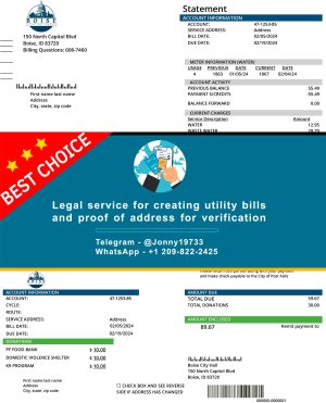 Idaho Fake Utility bill template