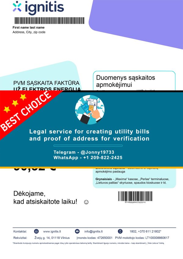 Lithuania Fake Utility bill template