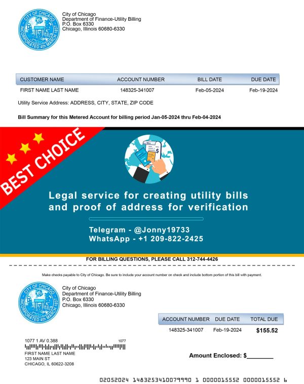 Illinois Fake Utility bill template