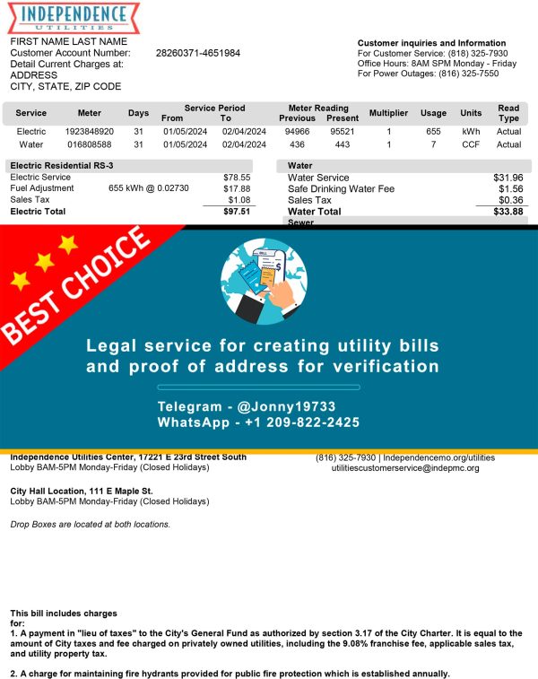 Missouri Fake Utility bill template