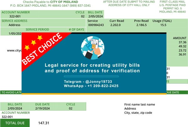 Michigan Fake Utility bill template