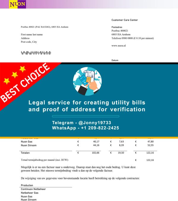 Netherlands Fake Utility bill template