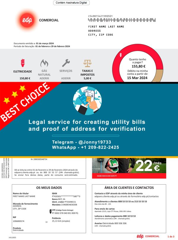 Portugal Fake Utility bill template