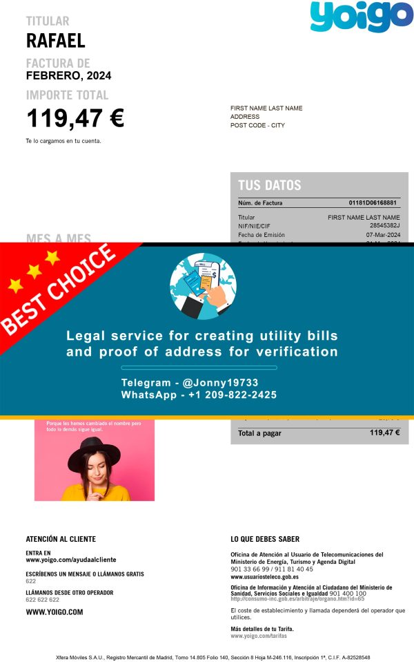 Spain Fake Utility bill template