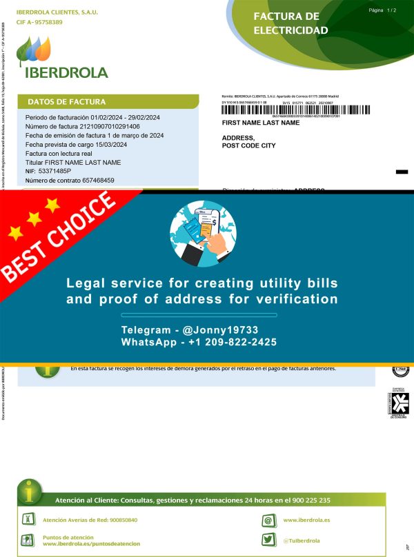 Portugal Fake Utility bill template