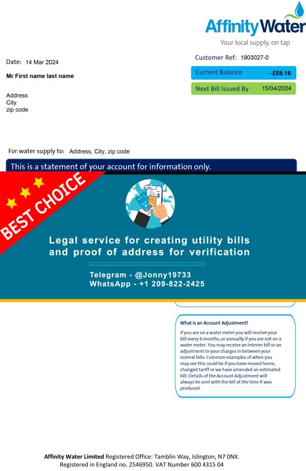 UK water Fake Utility bill template