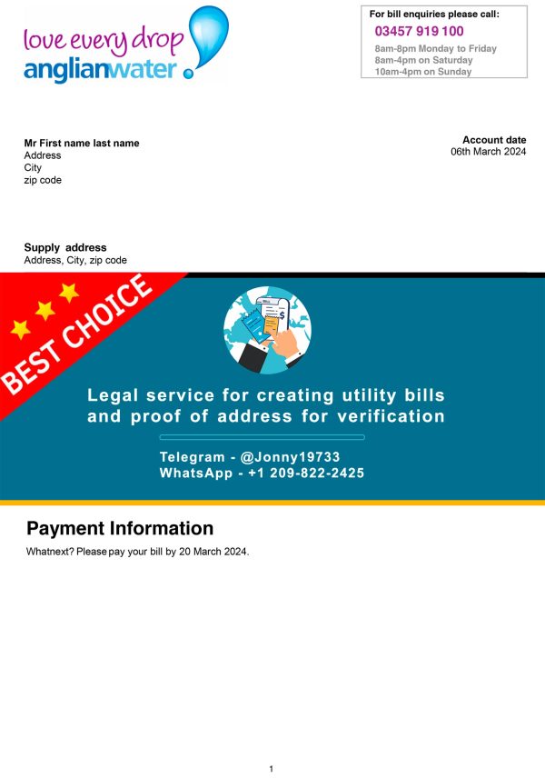 New Water uk Fake Utility bill template