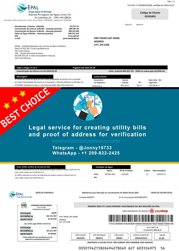 Portugal Fake Utility bill template