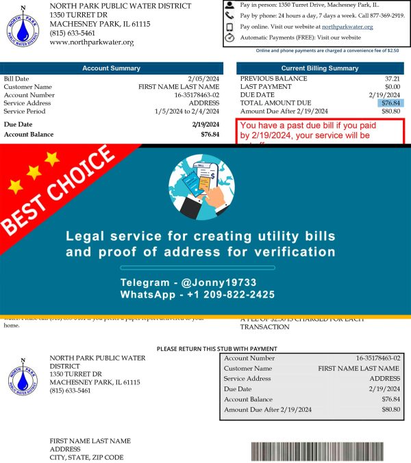 Illinois Fake Utility bill template