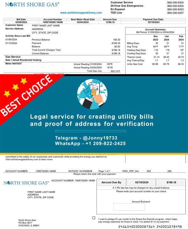 Illinois Fake Utility bill template