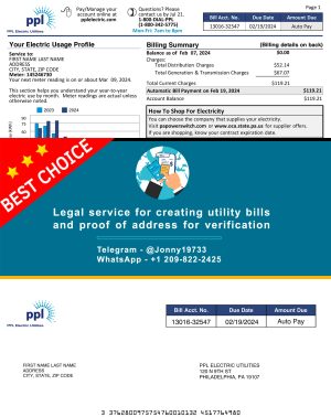 Pennsylvania Fake Utility bill template