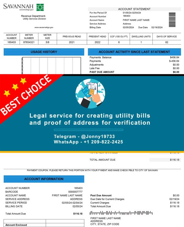 Georgia Fake Utility bill template