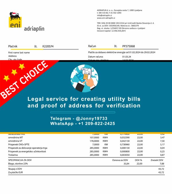 Slovenia Fake Utility bill template