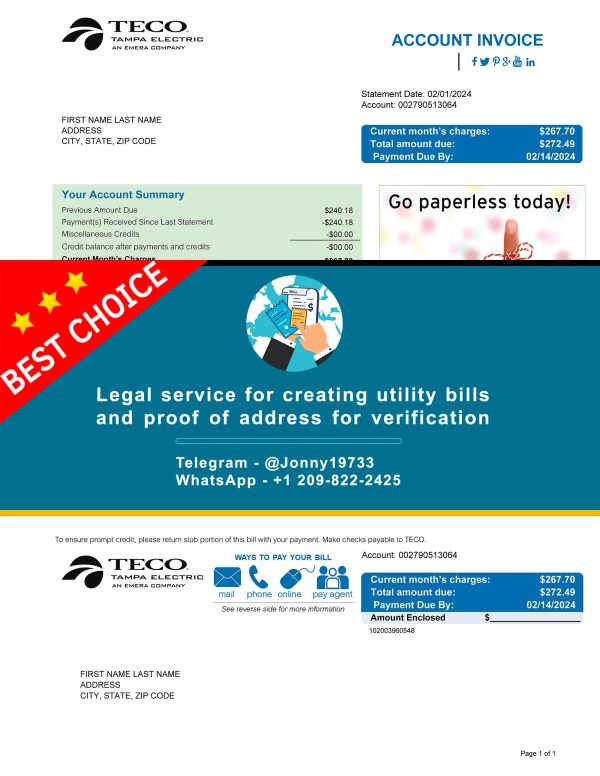 Ohio Fake Utility bill template