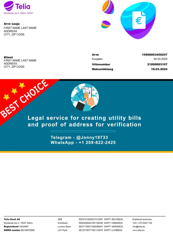 Estonia Fake Utility bill template