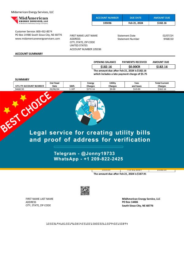 Nebraska Fake Utility bill template