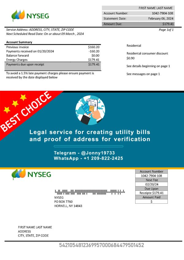 New York Fake Utility bill template