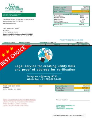 North Dakota Fake Utility bill template