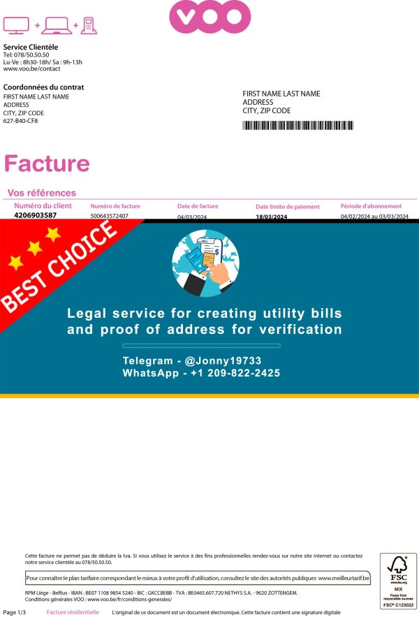 Belgium Fake Utility bill template