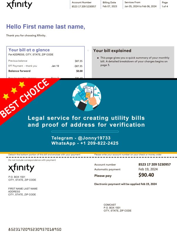 Xfinity Fake Utility bill template