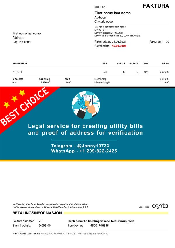 Norway Fake Utility bill template