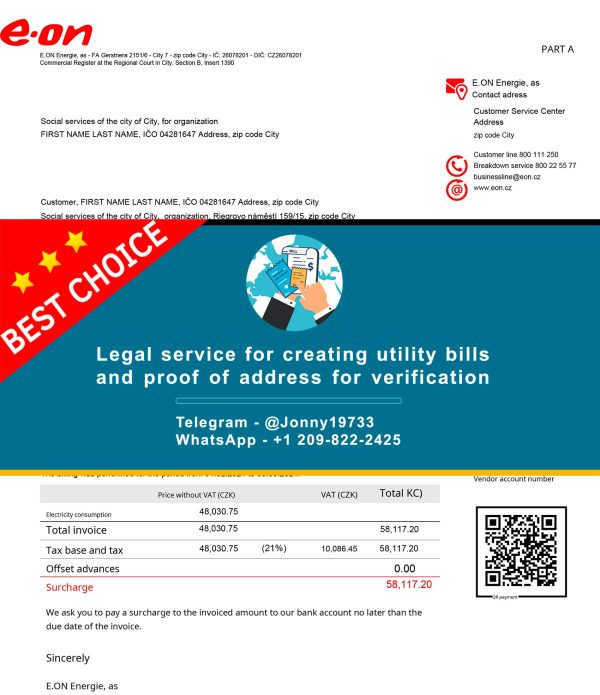 Czech Republic Fake Utility bill template