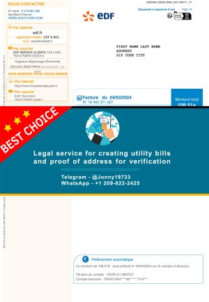 France Fake Utility bill template