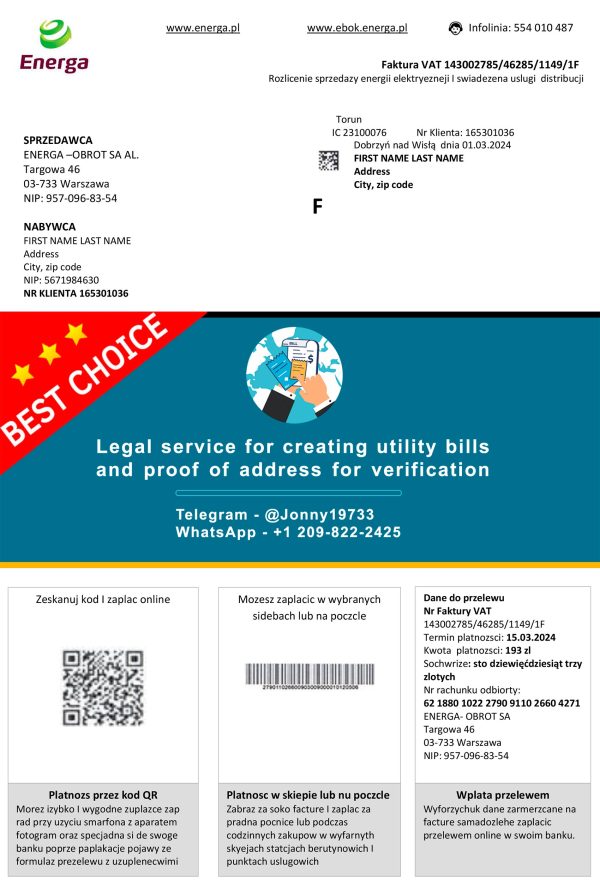 Poland Fake Utility bill template