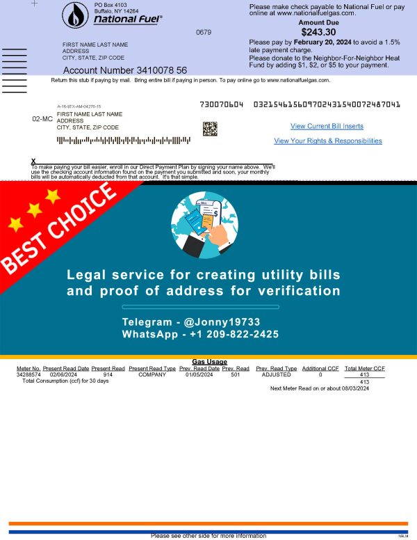 New York Fake Utility bill template